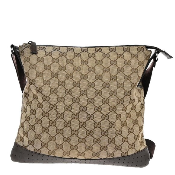GUCCI Logo GG Pattern Crossbody Shoulder Bag Canvas Leather Brown SHW - Picture 13 of 16